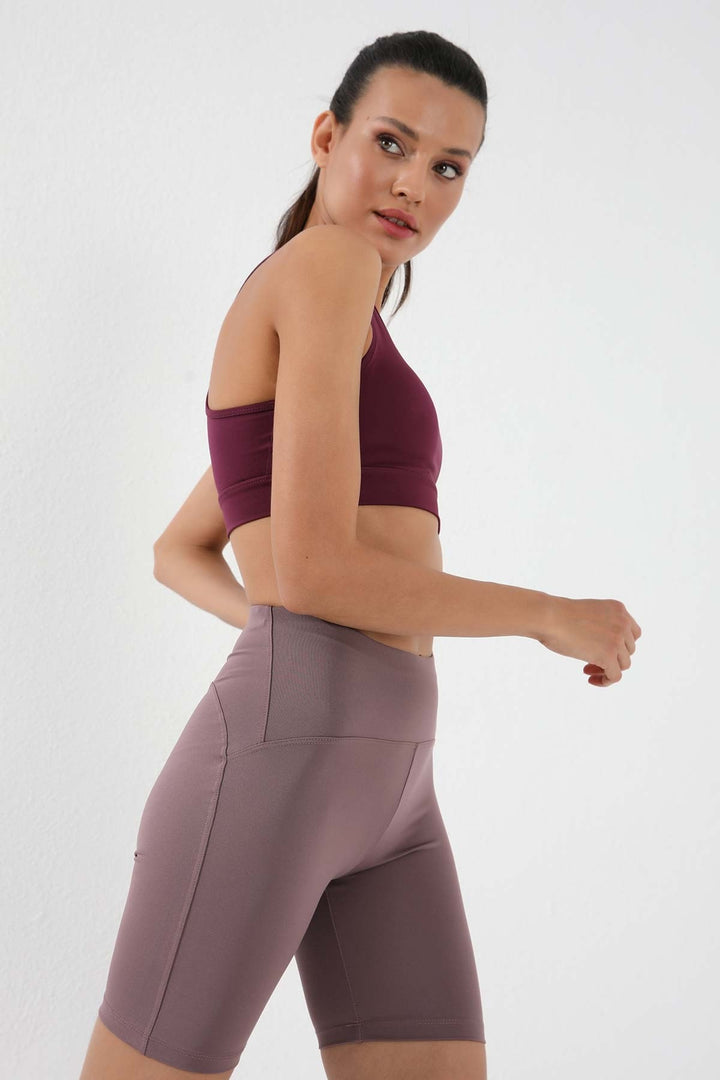 TMY Dried Rose High Waisted Shaping Short Biker Women's Leggings - 91007 - South Brunswick
