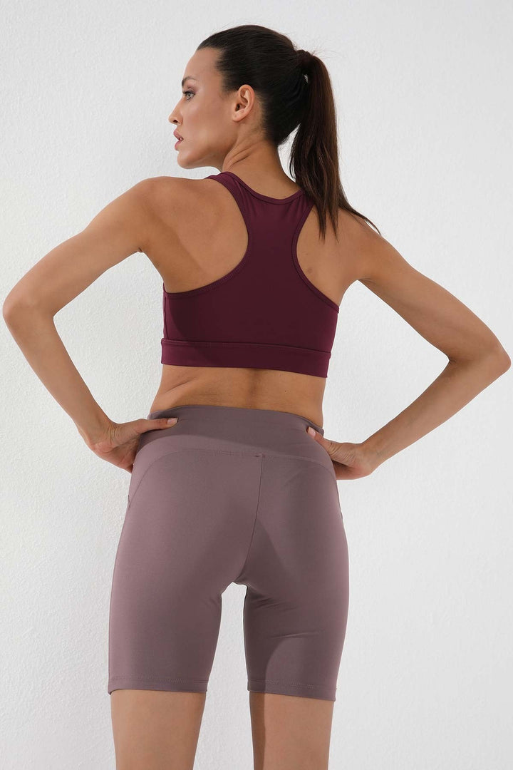 TMY Dried Rose High Waisted Shaping Short Biker Women's Leggings - 91007 - South Brunswick