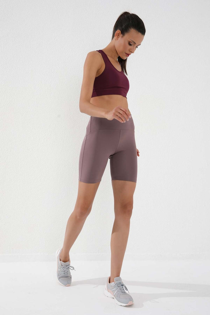 TMY Dried Rose High Waisted Shaping Short Biker Women's Leggings - 91007 - South Brunswick