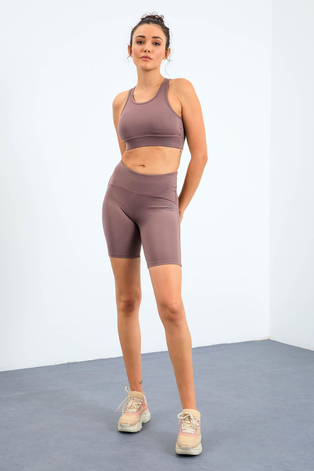 TMY Dried Rose High Waist Shaping Slim Fit Bustier Biker Women Leggings Set - 95303 - Irapuato