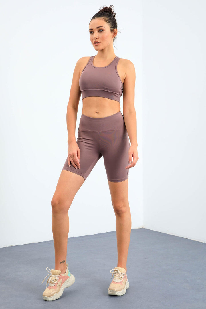 TMY Dried Rose High Waist Shaping Slim Fit Bustier Biker Women Leggings Set - 95303 - Irapuato