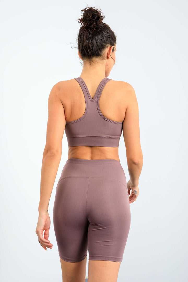 TMY Dried Rose High Waist Shaping Slim Fit Bustier Biker Women Leggings Set - 95303 - Irapuato