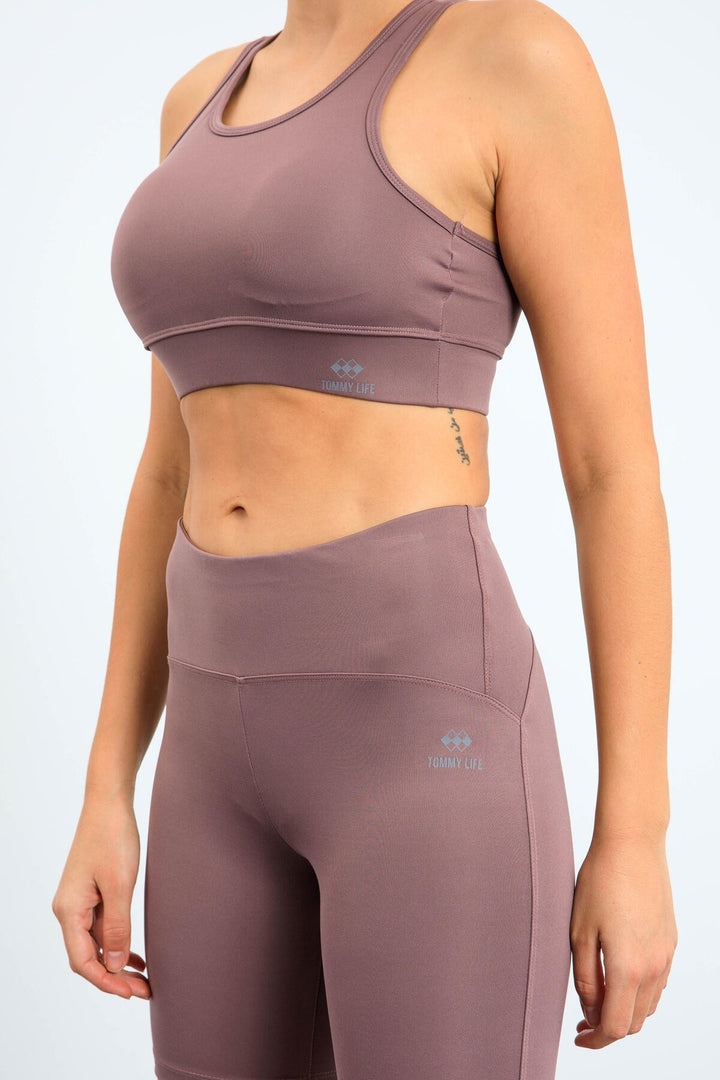 TMY Dried Rose High Waist Shaping Slim Fit Bustier Biker Women Leggings Set - 95303 - Irapuato