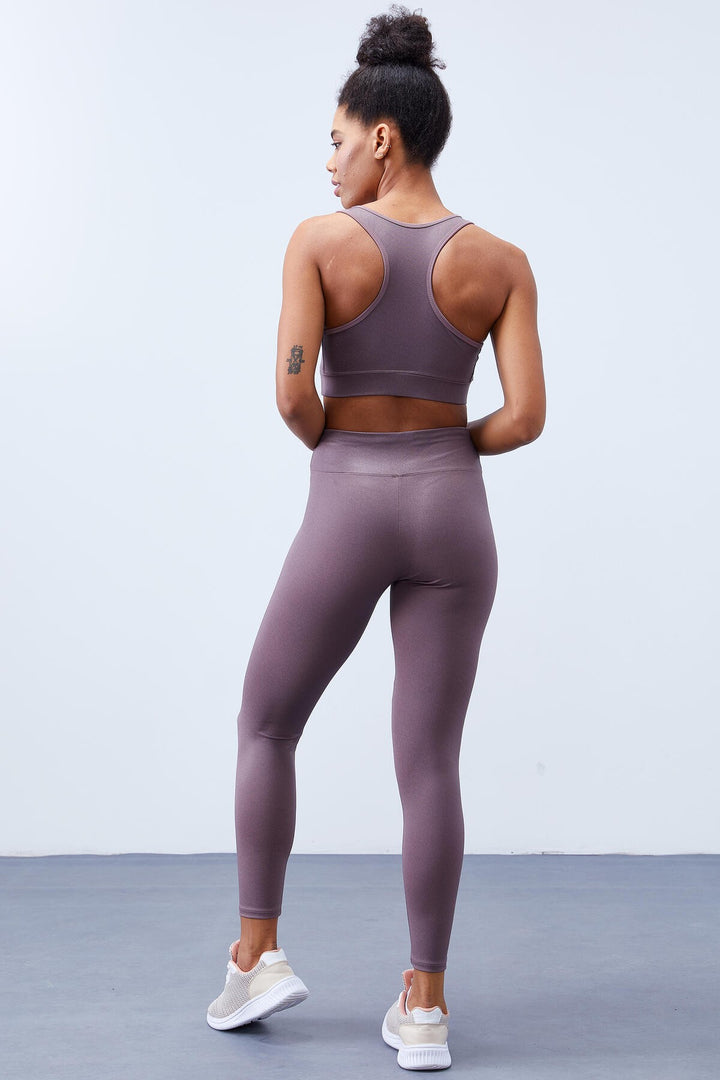 TMY Rose Dried High Waist Shaping Detailed Slim Fit Bustier Women's Leggings Set - 95281 - Temascalcingo