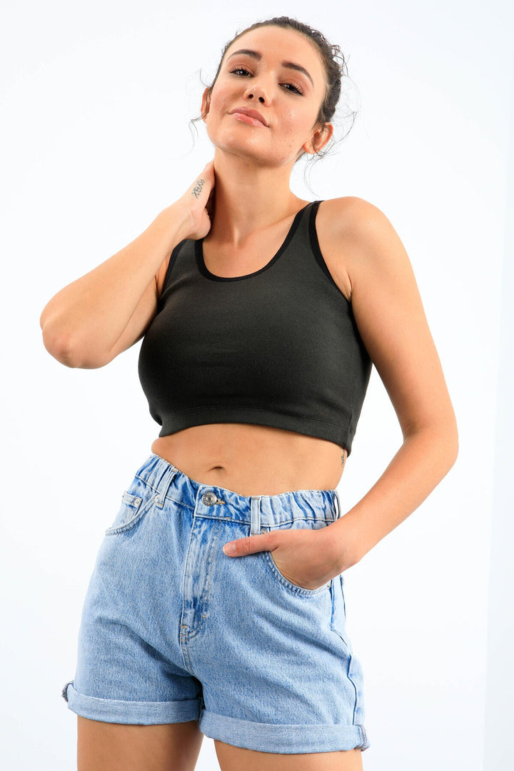 TMY Haki Basic Zero Sleeve Tight Fit U Neck Women's Crop Top Tank Top - 97162 - Prince George
