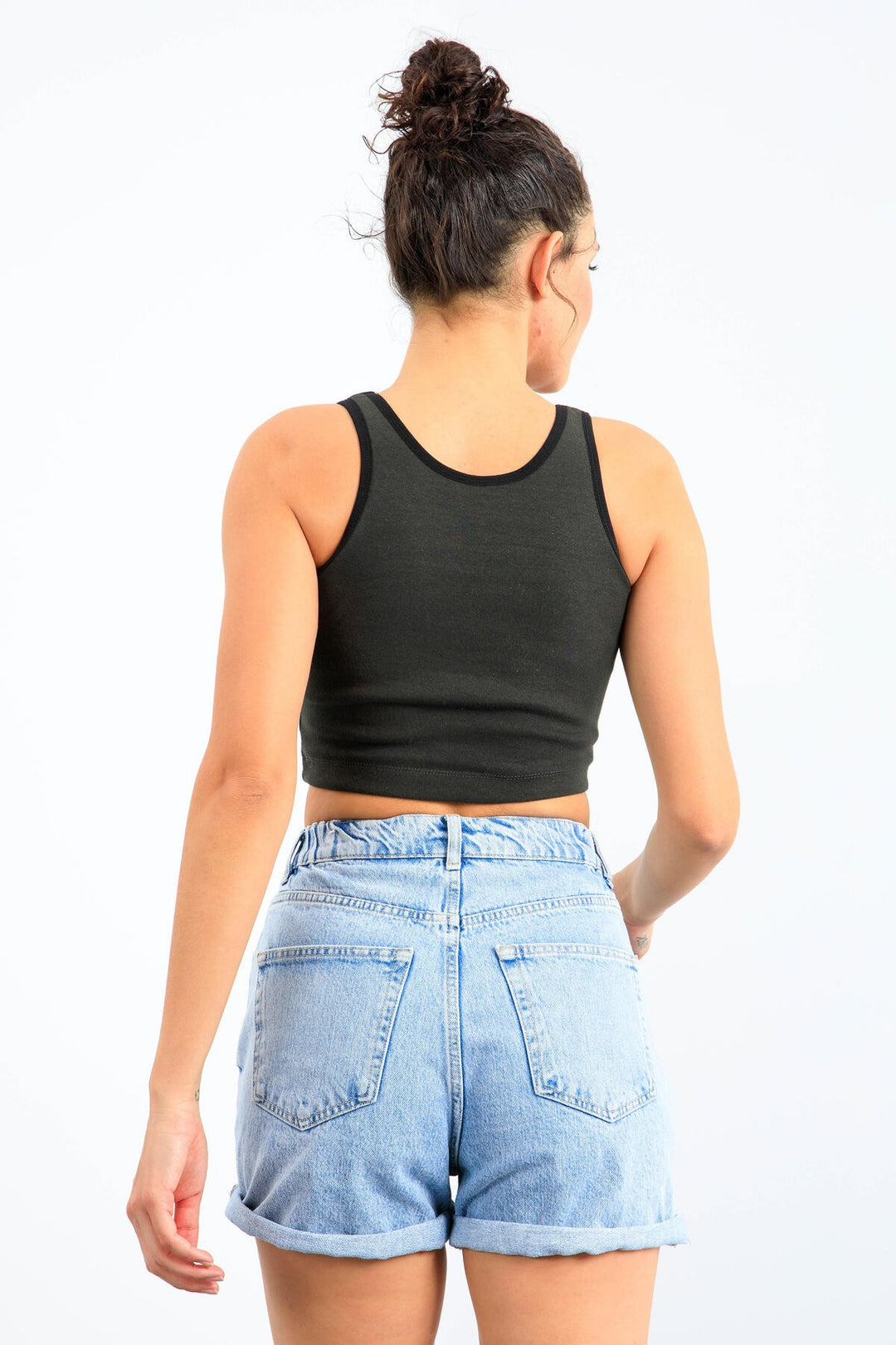 TMY Haki Basic Zero Sleeve Tight Fit U Neck Women's Crop Top Tank Top - 97162 - Prince George