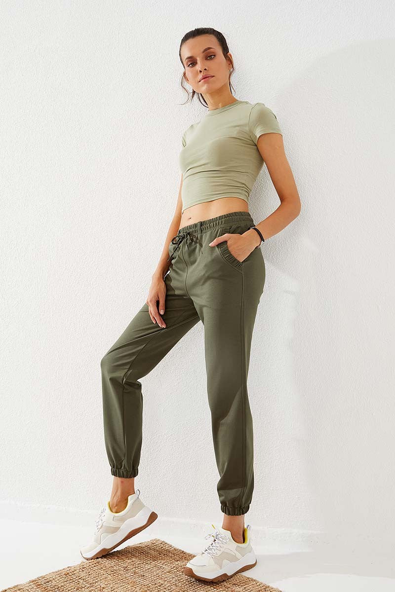 TMY Haki Drawstring Pocket Comfort Fit Elastic Cuff Women's Sweatpants - 94580 - Coventry