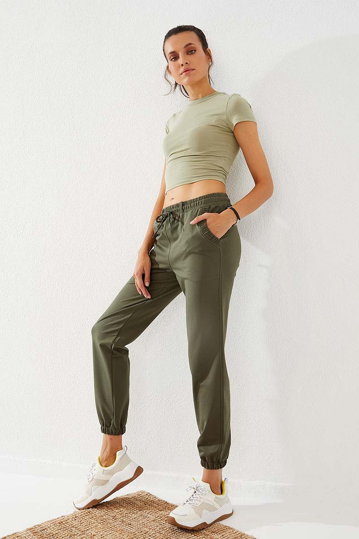 TMY Haki Drawstring Pocket Comfort Fit Elastic Cuff Women's Sweatpants - 94580 - Coventry