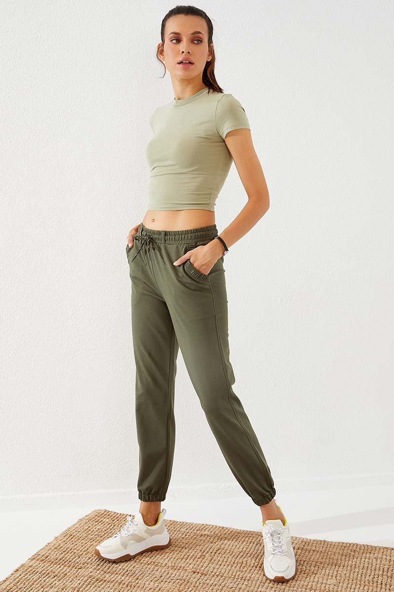 TMY Haki Drawstring Pocket Comfort Fit Elastic Cuff Women's Sweatpants - 94580 - Coventry