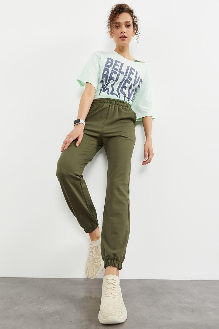 TMY High Waist Comfort Fit Elastic Cuff Women's Sweatpants with Pocket - 94583 - Grevenbroich