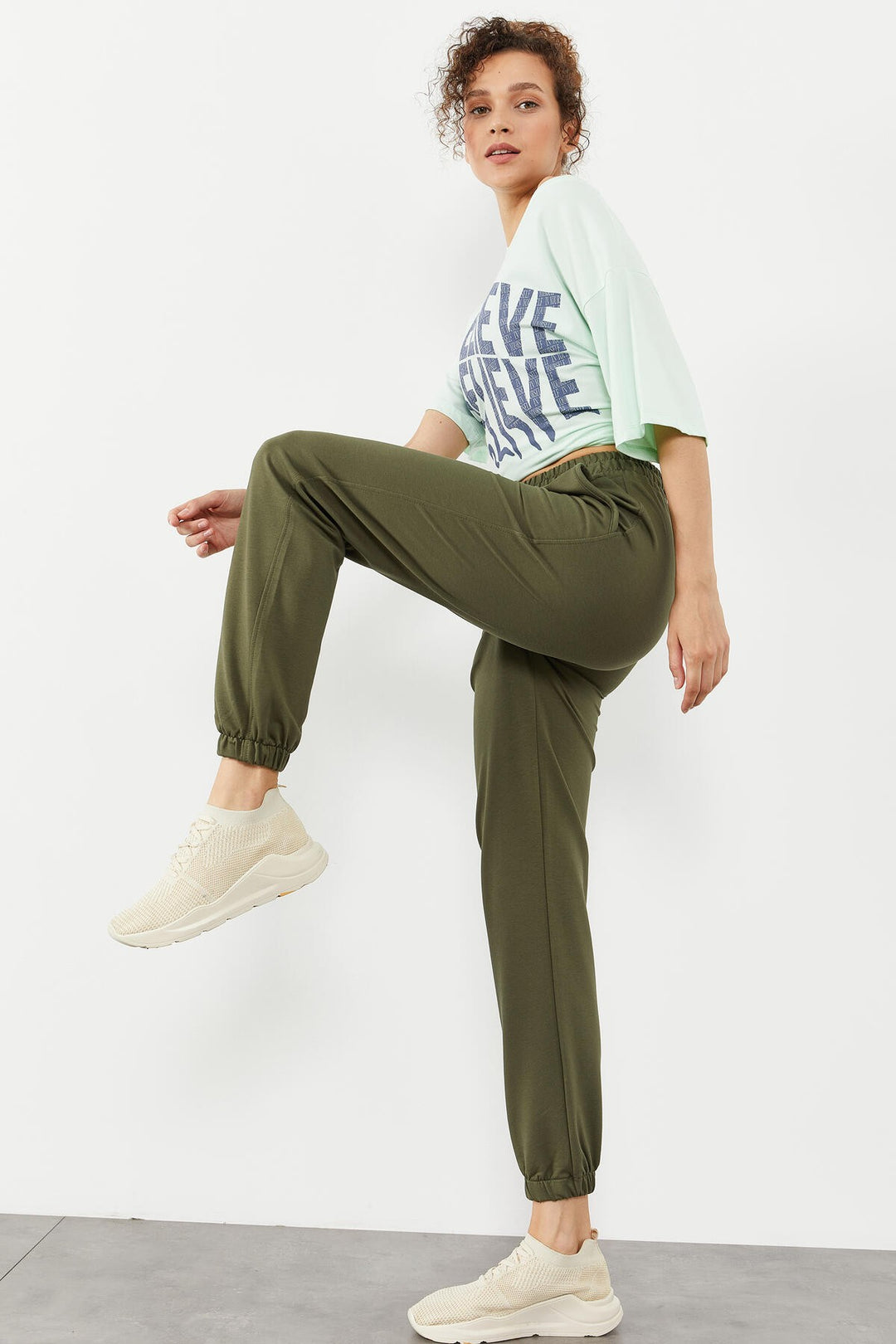 TMY High Waist Comfort Fit Elastic Cuff Women's Sweatpants with Pocket - 94583 - Grevenbroich