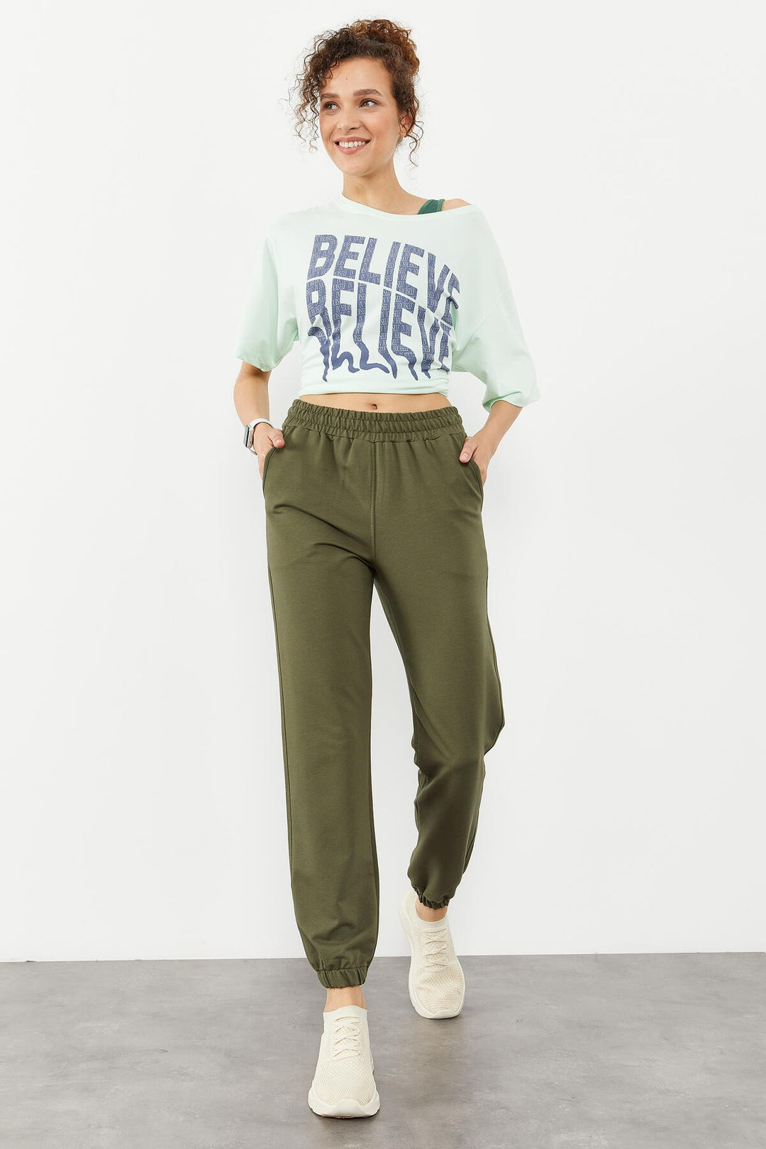 TMY High Waist Comfort Fit Elastic Cuff Women's Sweatpants with Pocket - 94583 - Grevenbroich