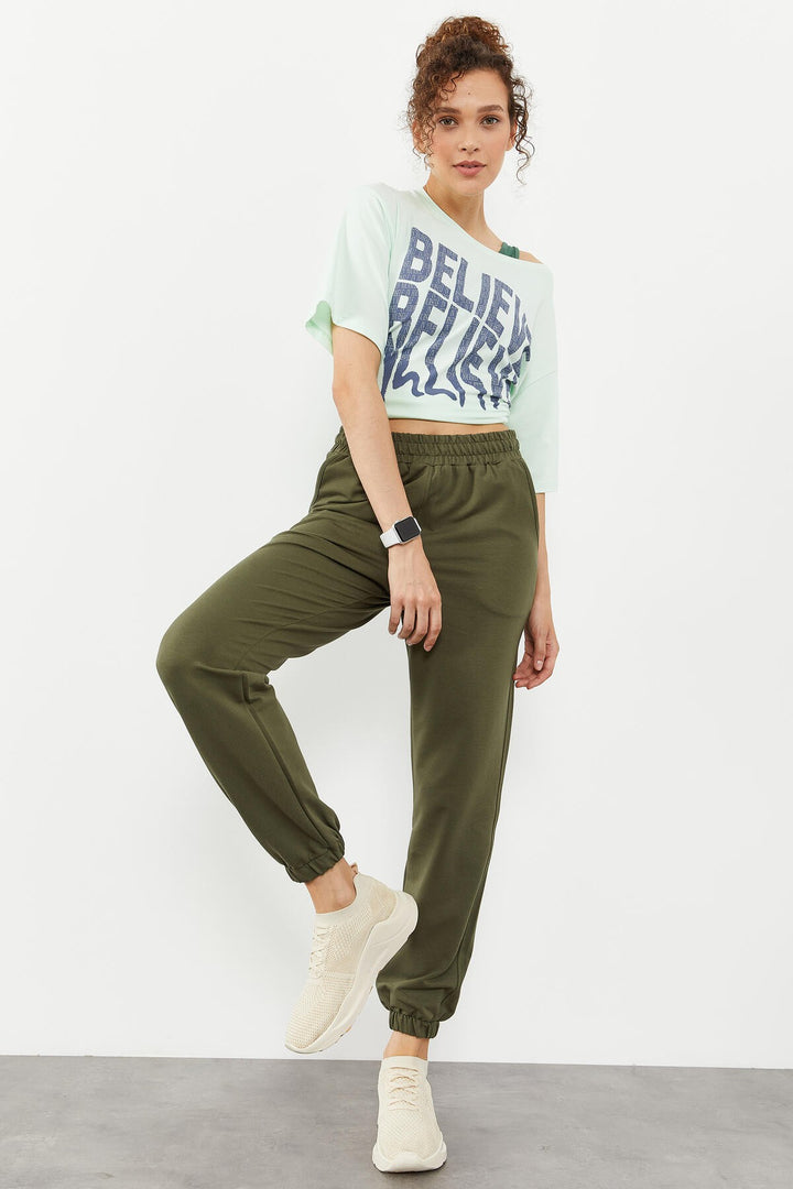 TMY High Waist Comfort Fit Elastic Cuff Women's Sweatpants with Pocket - 94583 - Grevenbroich