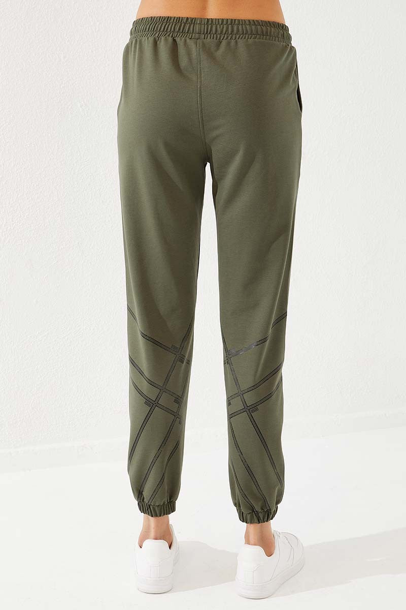 TMY Haki Line Printed Comfortable Fit Elastic Cuff Women's Sweatpants - 94585 - Jocotepec
