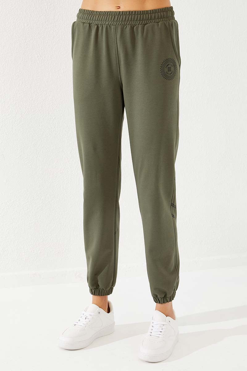 TMY Haki Line Printed Comfortable Fit Elastic Cuff Women's Sweatpants - 94585 - Jocotepec