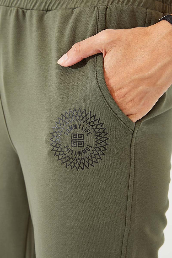 TMY Haki Line Printed Comfortable Fit Elastic Cuff Women's Sweatpants - 94585 - Jocotepec