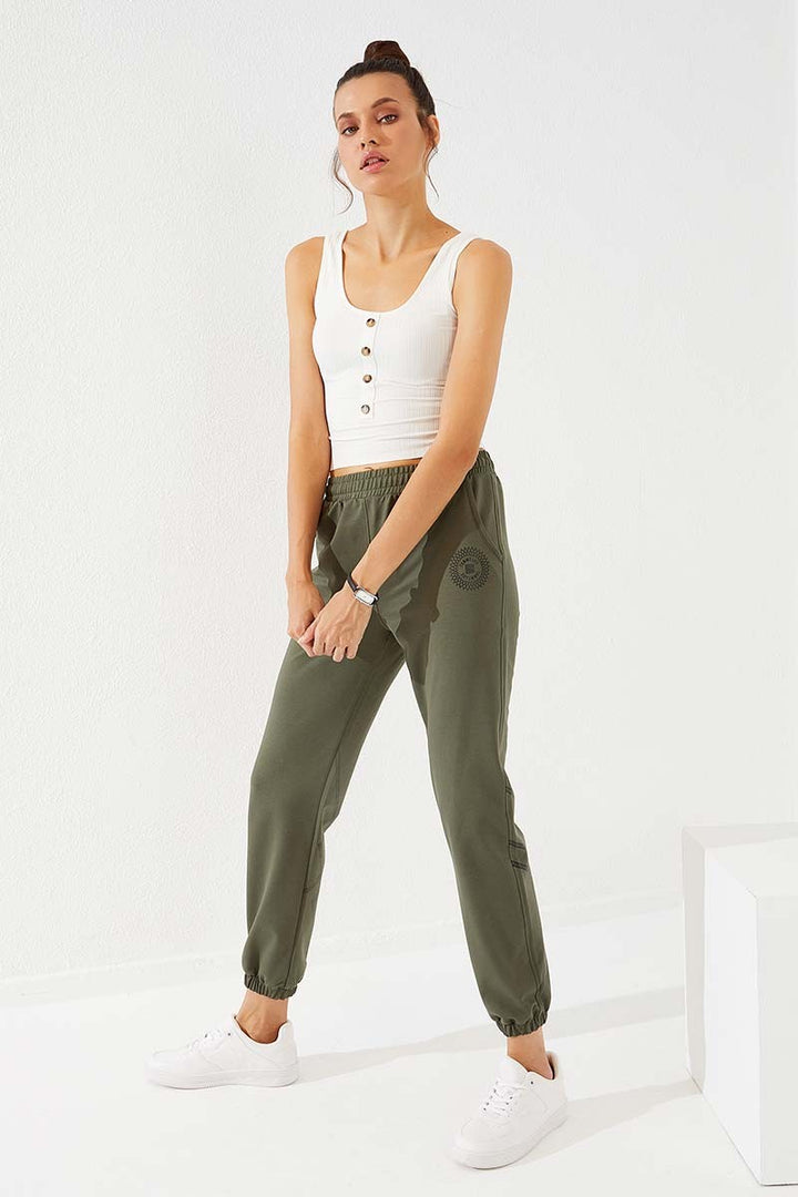 TMY Haki Line Printed Comfortable Fit Elastic Cuff Women's Sweatpants - 94585 - Jocotepec
