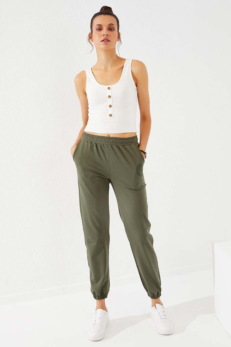 TMY Haki Line Printed Comfortable Fit Elastic Cuff Women's Sweatpants - 94585 - Jocotepec
