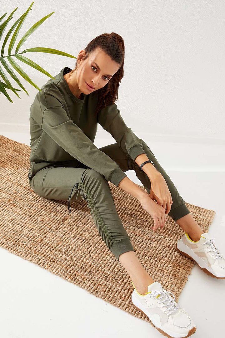 TMY Haki Extra Detailed Comfortable Fit Cuffed Women's Sweatpants - 94587 - Des Moines