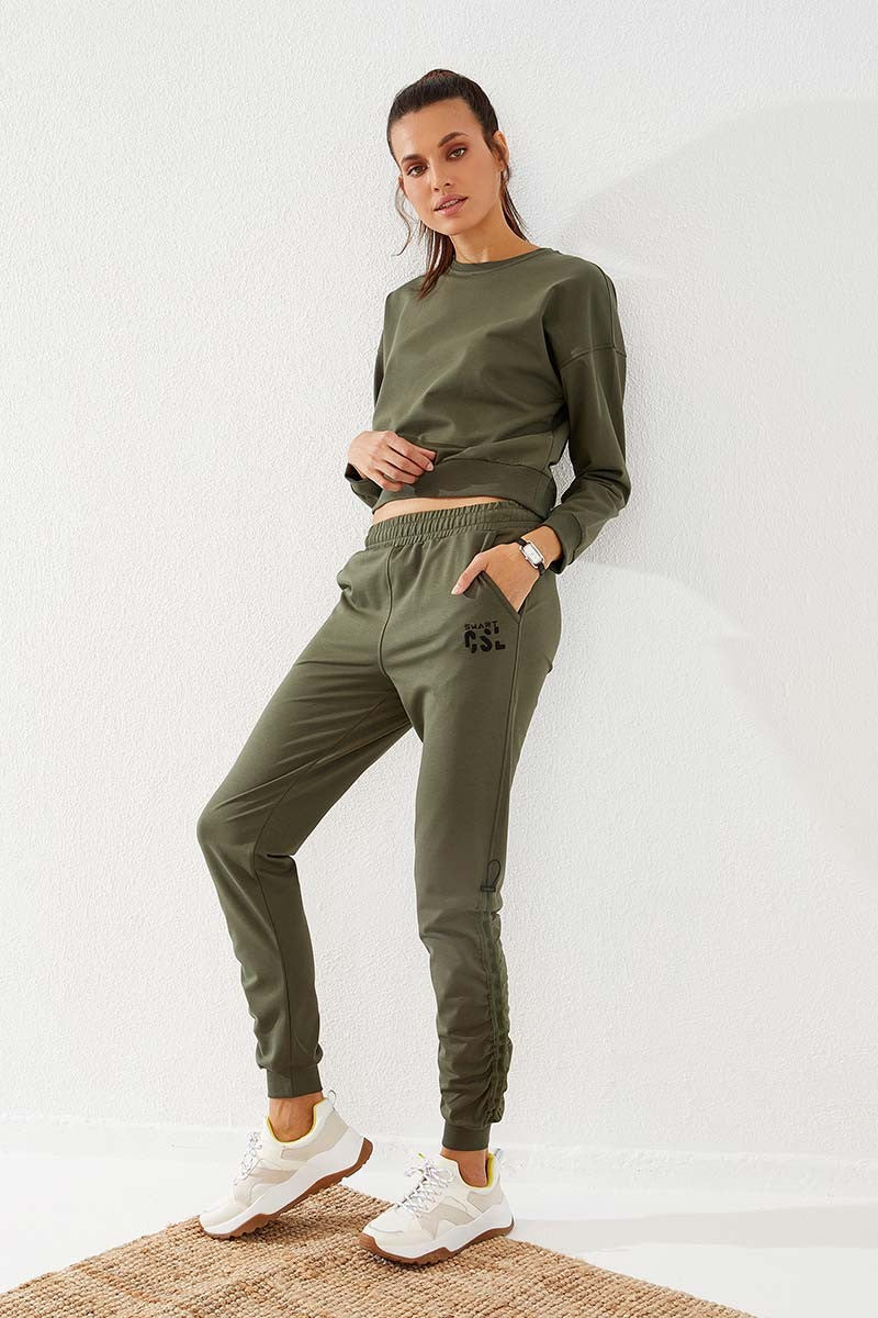 TMY Haki Extra Detailed Comfortable Fit Cuffed Women's Sweatpants - 94587 - Des Moines