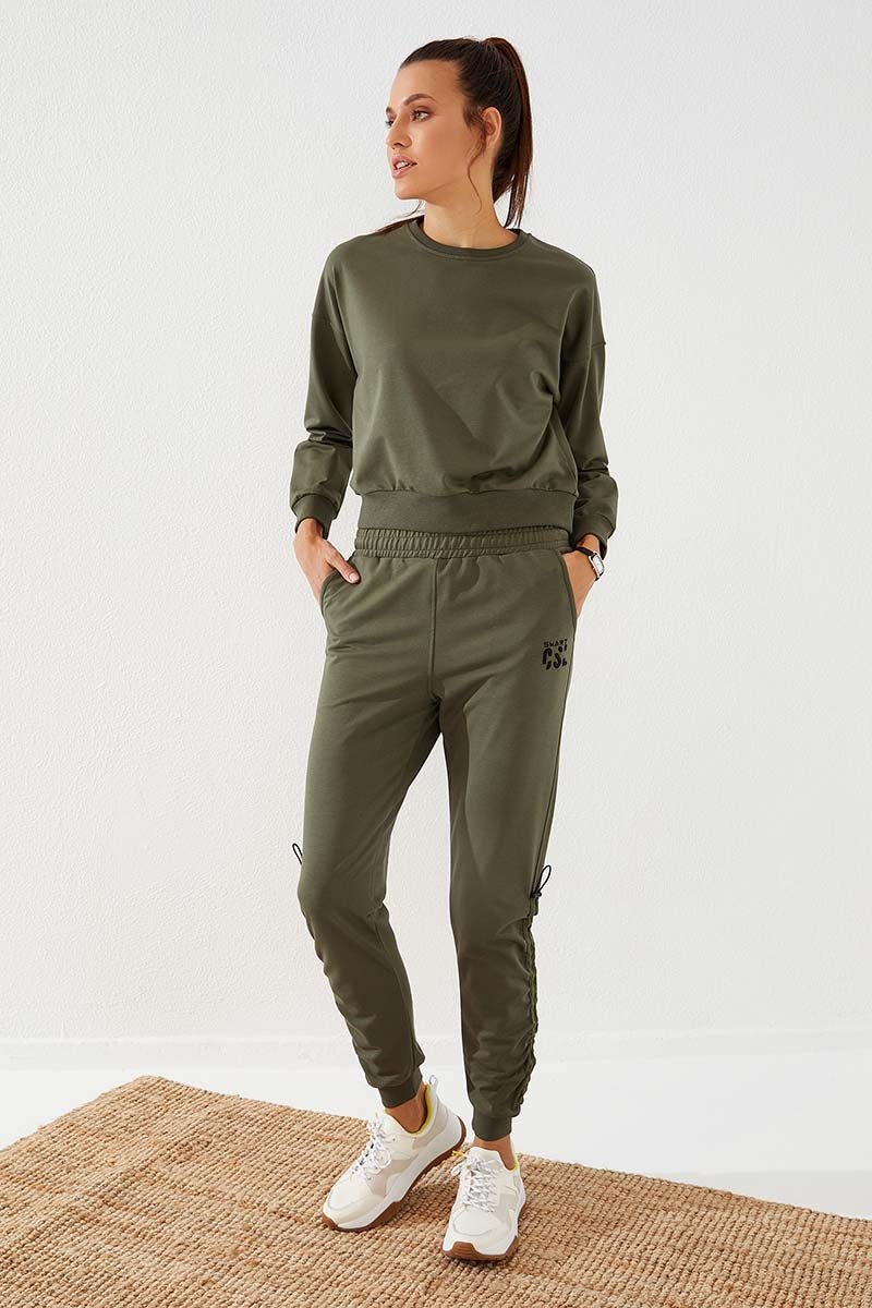 TMY Haki Extra Detailed Comfortable Fit Cuffed Women's Sweatpants - 94587 - Des Moines