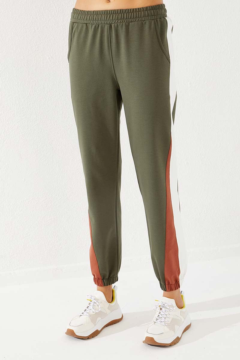 TMY Haki Two-Tone Comfort Fit Elastic Cuff Women's Sweatpants - 94582 - Nanterre