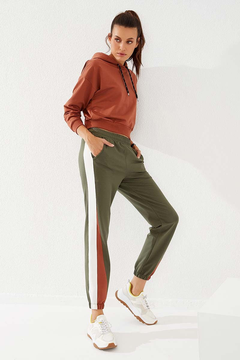 TMY Haki Two-Tone Comfort Fit Elastic Cuff Women's Sweatpants - 94582 - Nanterre