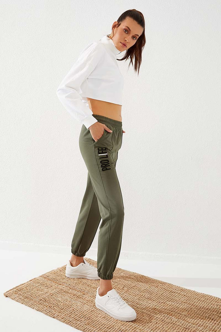TMY Haki Writing Embroidered Comfortable Fit Elastic Cuff Women's Sweatpants - 94571 - Cedar Hill