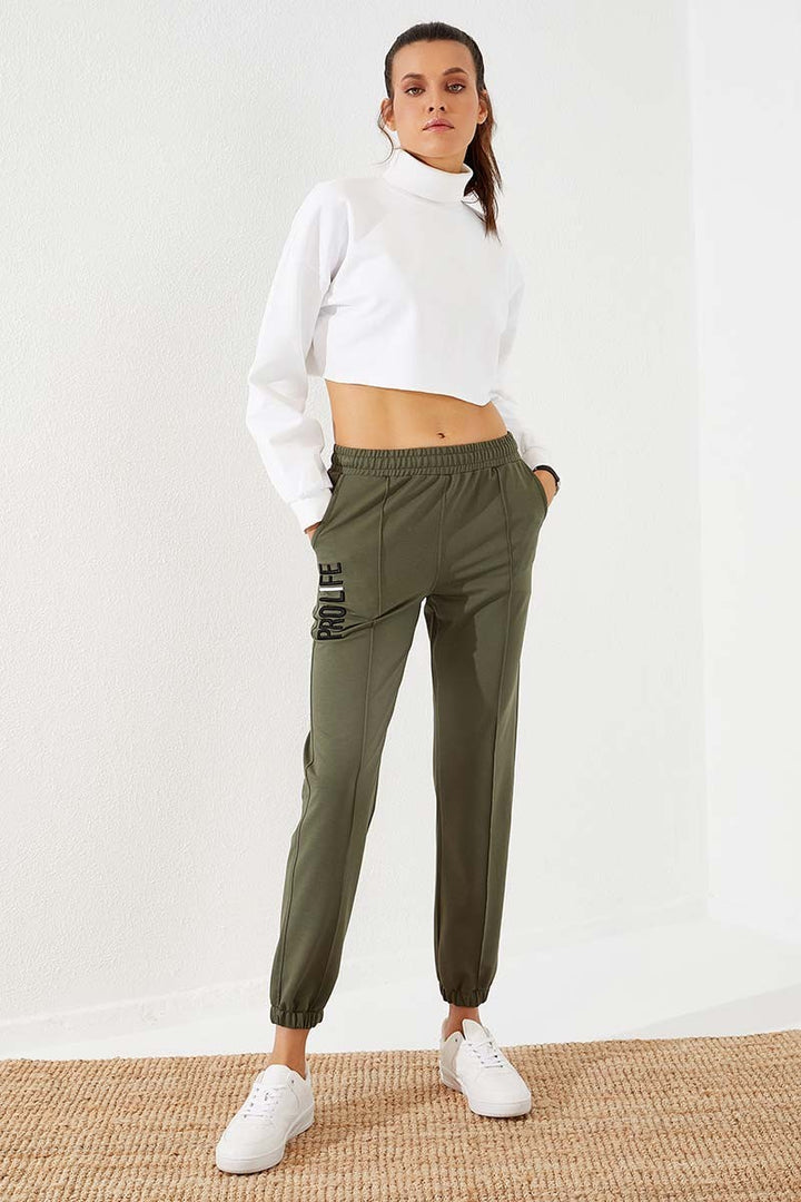 TMY Haki Writing Embroidered Comfortable Fit Elastic Cuff Women's Sweatpants - 94571 - Cedar Hill