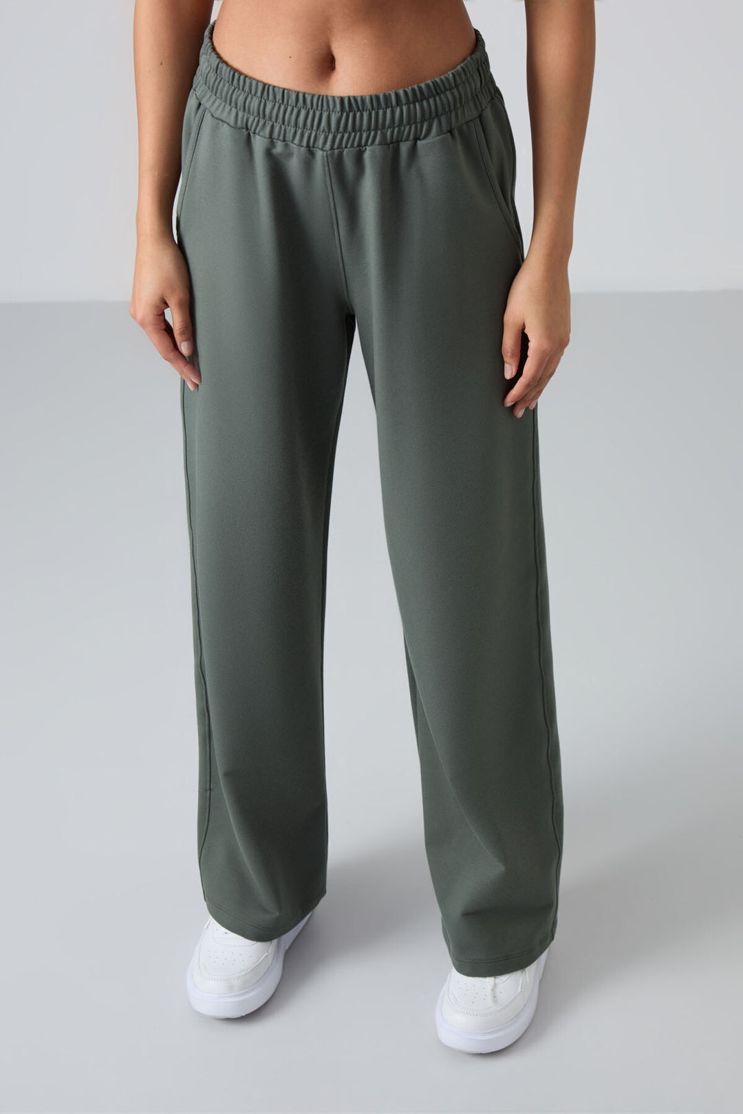 TMY Haki High Waist Pocketed Comfort Fit Wide Leg Women's Sweatpants - 94567 - Figueira da Foz