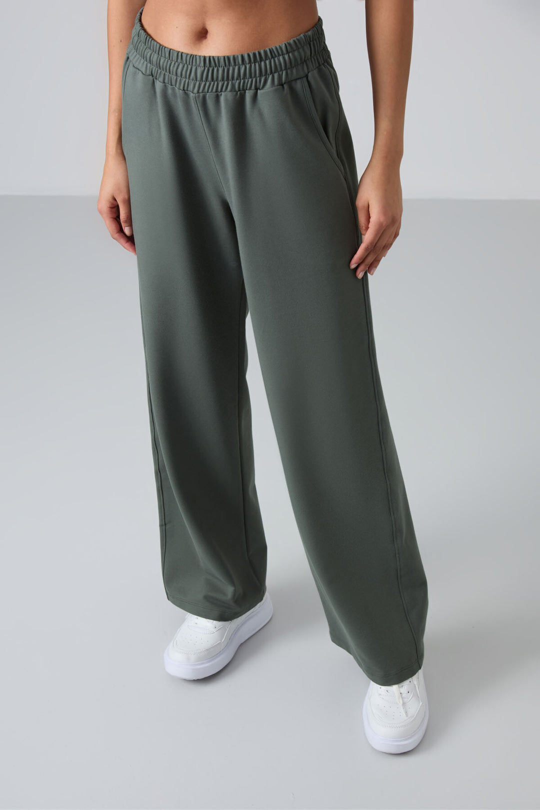 TMY Haki High Waist Pocketed Comfort Fit Wide Leg Women's Sweatpants - 94567 - Figueira da Foz