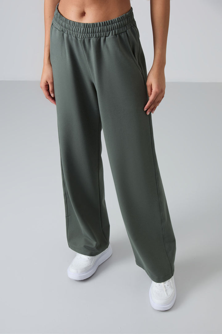TMY Haki High Waist Pocketed Comfort Fit Wide Leg Women's Sweatpants - 94567 - Figueira da Foz