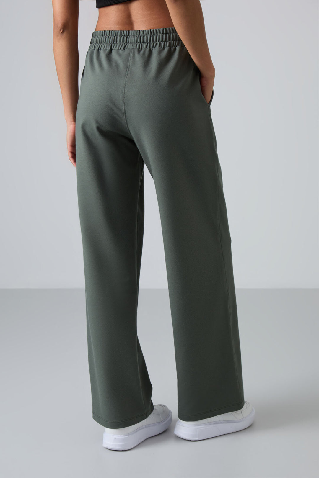 TMY Haki High Waist Pocketed Comfort Fit Wide Leg Women's Sweatpants - 94567 - Figueira da Foz