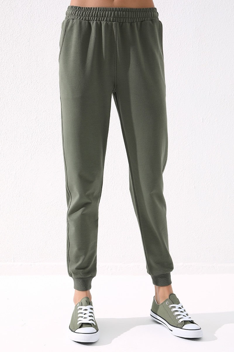 TMY Haki High Waist Jogger Comfort Fit Cuffed Women's Sweatpants - 94561 - St. George