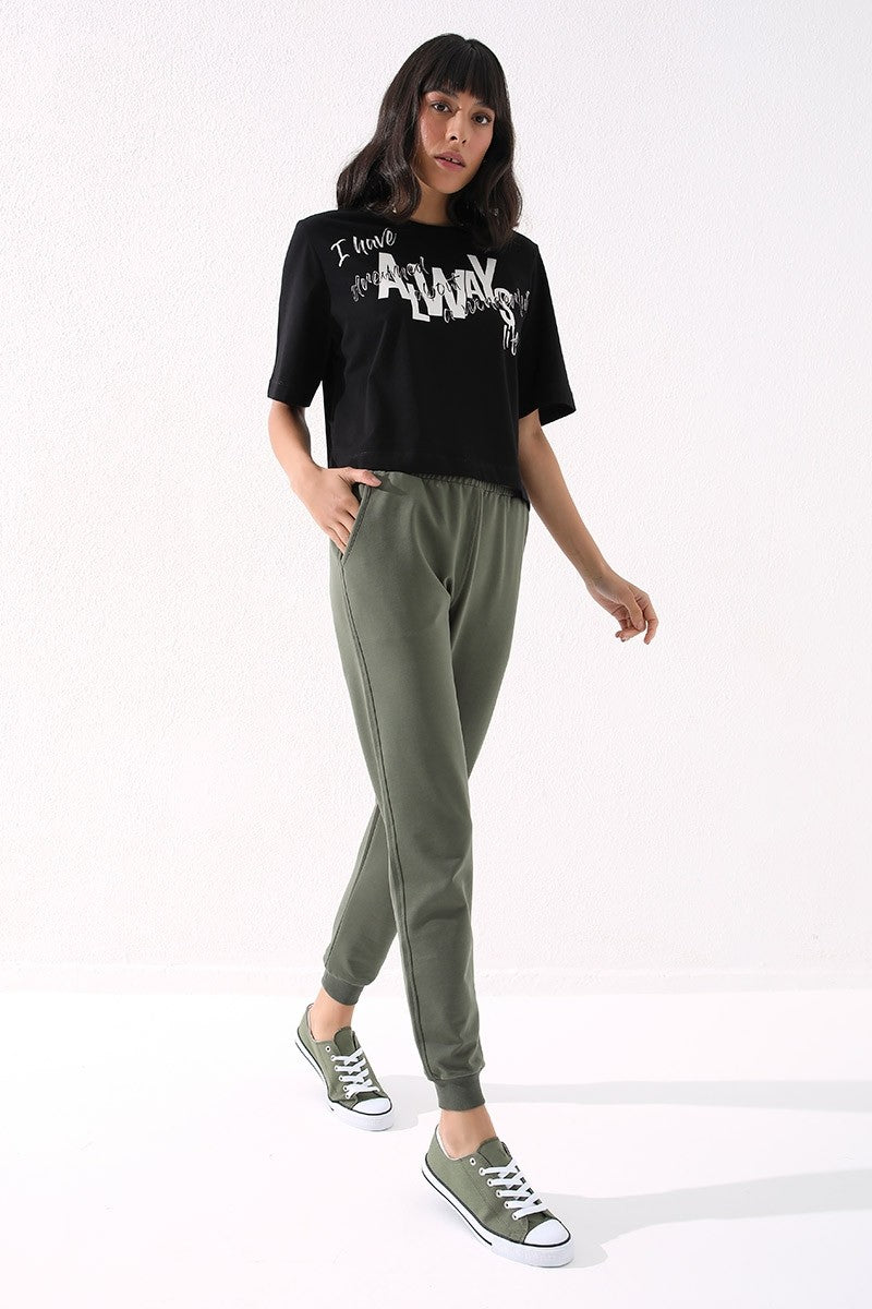 TMY Haki High Waist Jogger Comfort Fit Cuffed Women's Sweatpants - 94561 - St. George