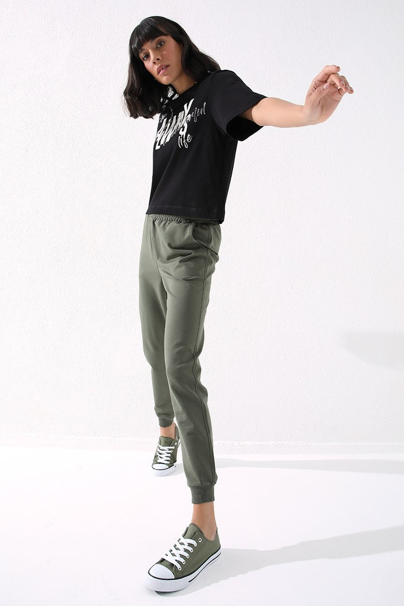 TMY Haki High Waist Jogger Comfort Fit Cuffed Women's Sweatpants - 94561 - St. George