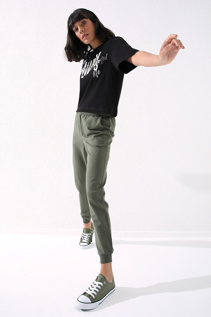 TMY Haki High Waist Jogger Comfort Fit Cuffed Women's Sweatpants - 94561 - St. George