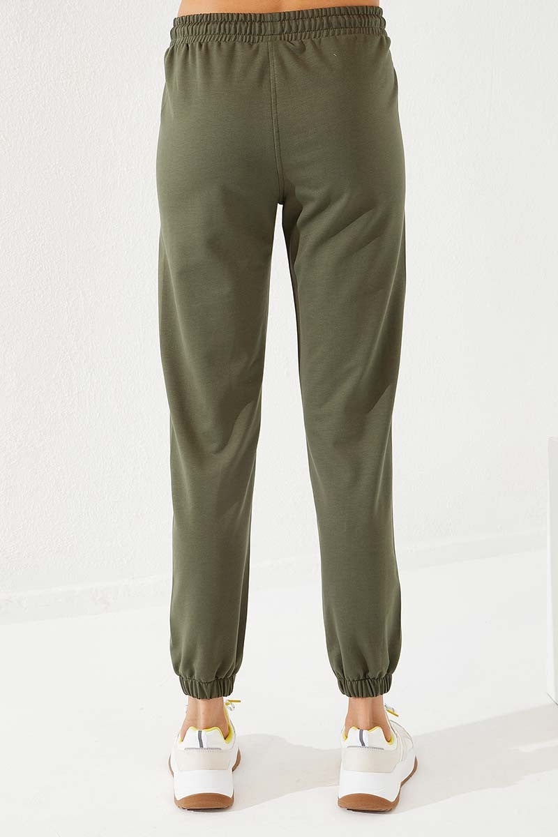 TMY Haki High Waist Embroidered Comfort Fit Elastic Cuff Women's Sweatpants - 94573 - Dunkerque