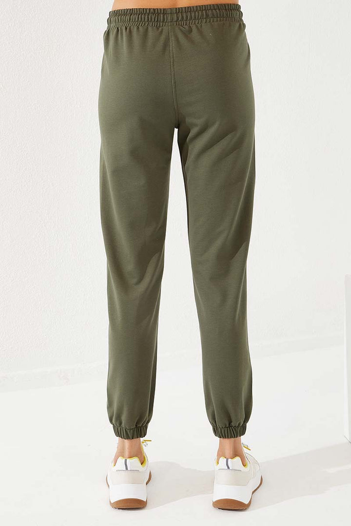 TMY Haki High Waist Embroidered Comfort Fit Elastic Cuff Women's Sweatpants - 94573 - Dunkerque