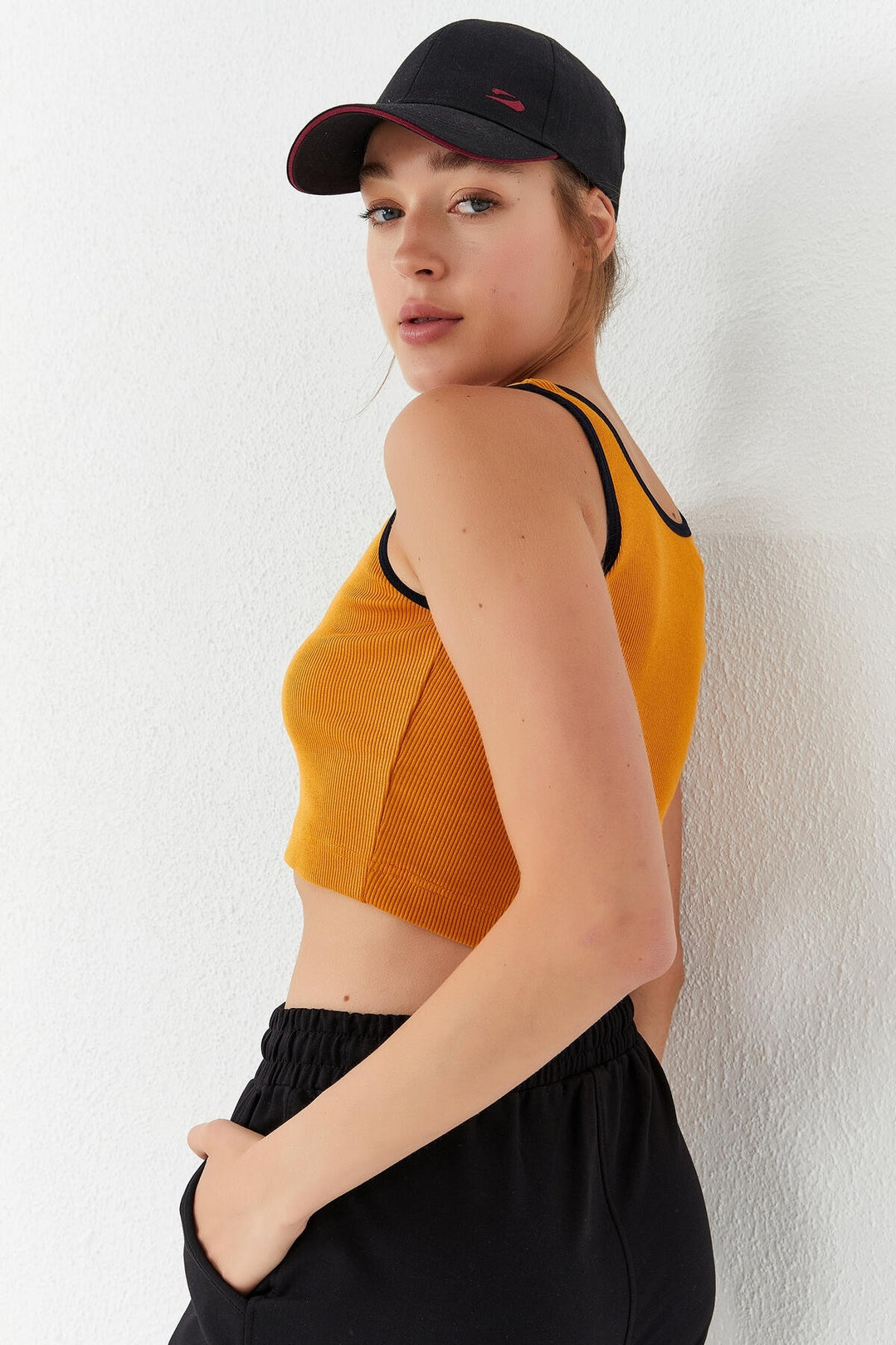 TMY Mustard Basic Zero Sleeve Tight Fit U Neck Women's Crop Top Tank Top - 97160 - Asheville