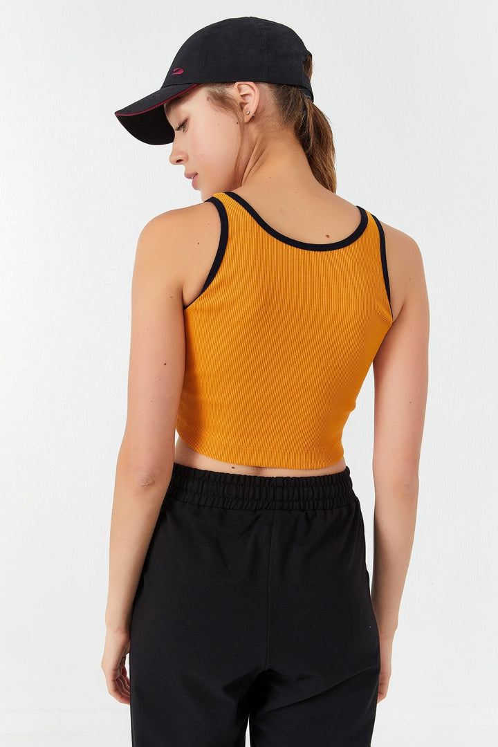 TMY Mustard Basic Zero Sleeve Tight Fit U Neck Women's Crop Top Tank Top - 97160 - Asheville