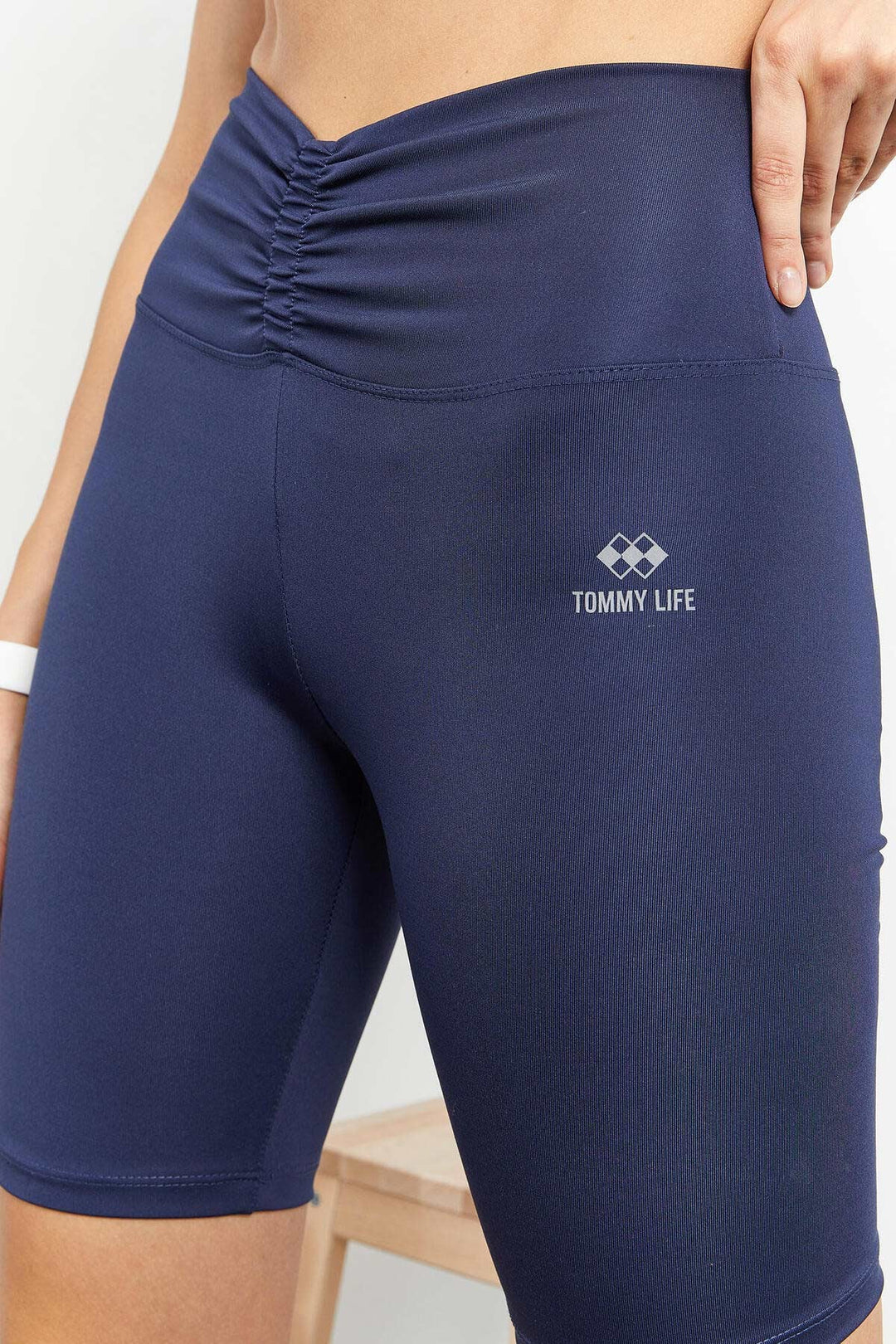 TMY Indigo Ruched Detailed High Waist Shaping Short Women's Biker Leggings - 91008 - Huamantla