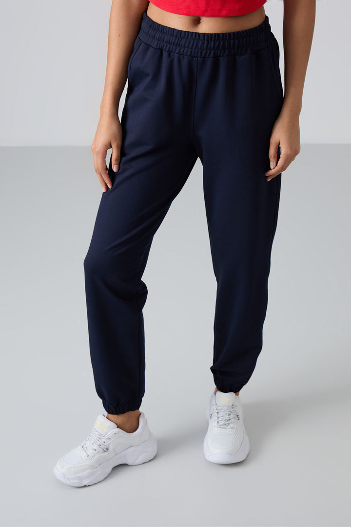 TMY Indigo Pocket High Waist Comfort Fit Elastic Cuff Women's Sweatpants - 94583 - Winnipeg