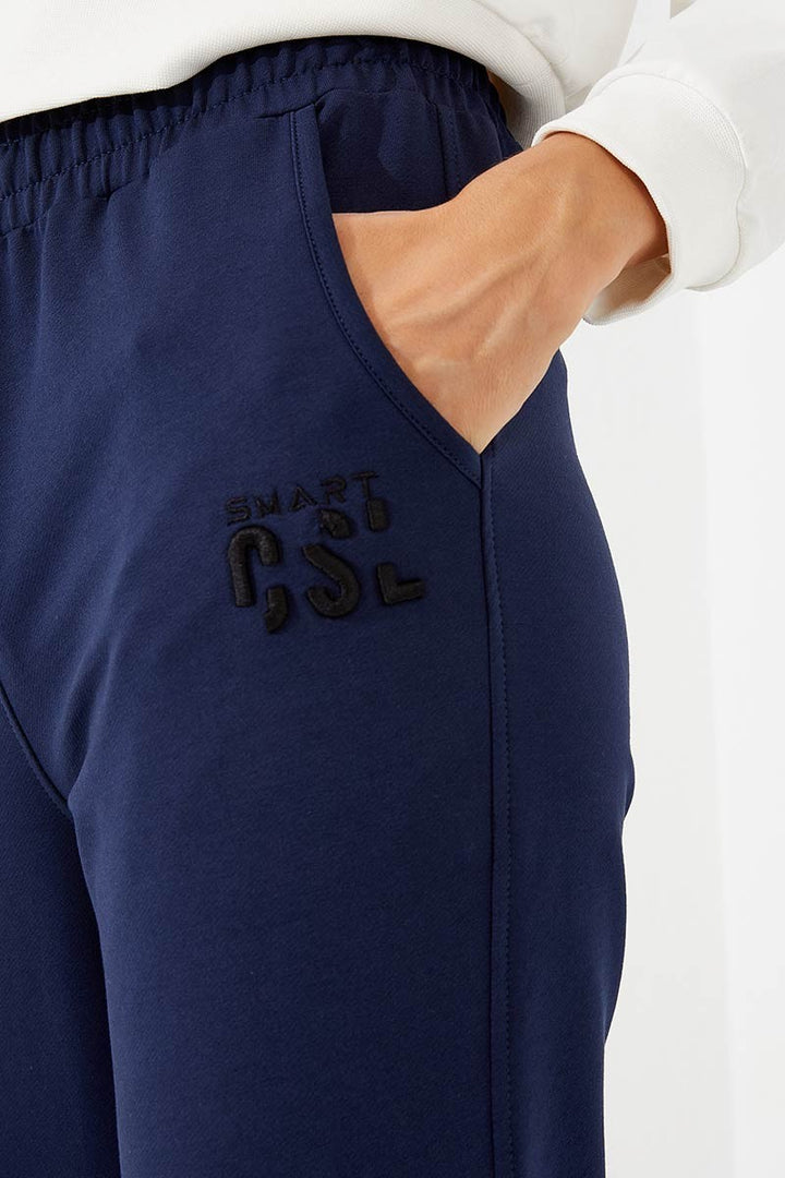 TMY Indigo Extra Foam Detailed Comfortable Fit Cuffed Women's Sweatpants - 94587 - Xico