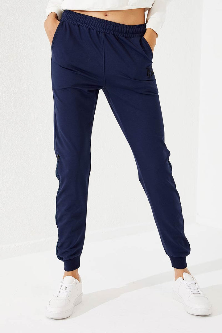 TMY Indigo Extra Foam Detailed Comfortable Fit Cuffed Women's Sweatpants - 94587 - Xico