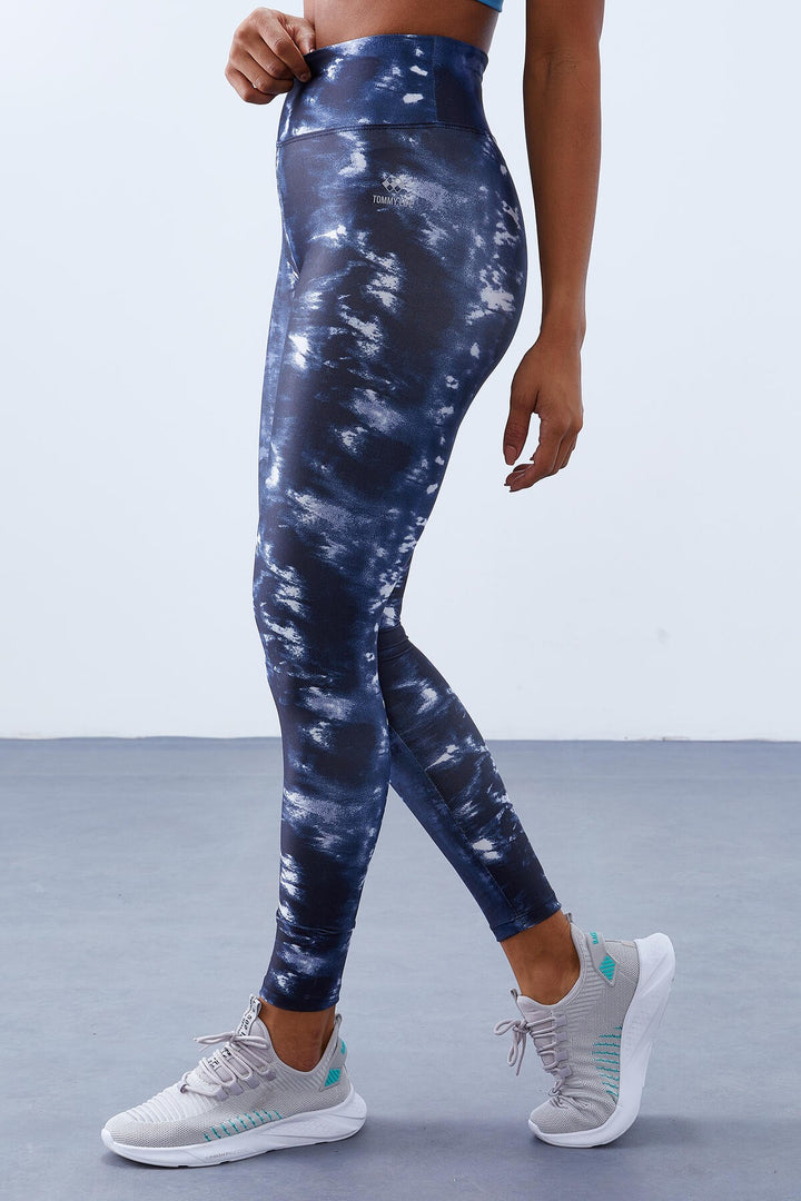 TMY Indigo High Waist Tie Dye Pattern Slim Fit Skinny Leg Women's Leggings - 94551 - Wedel