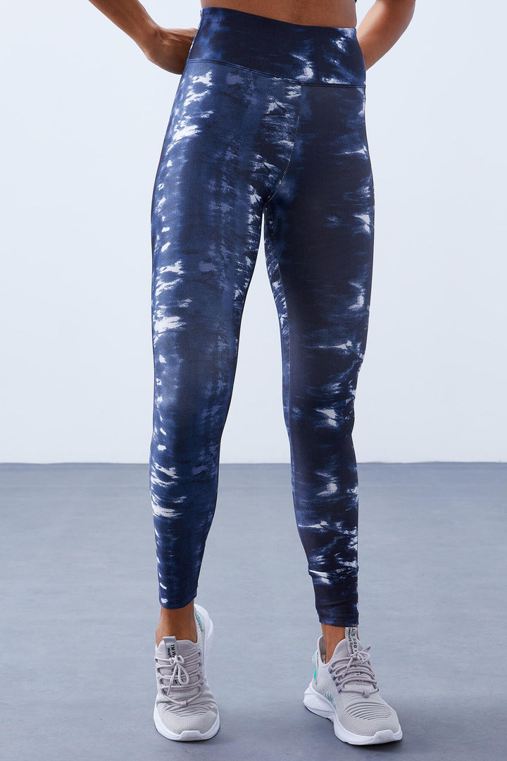 TMY Indigo High Waist Tie Dye Pattern Slim Fit Skinny Leg Women's Leggings - 94551 - Wedel
