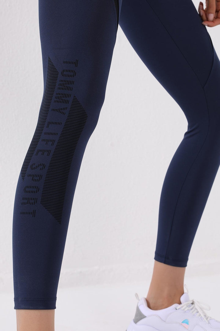 TMY Indigo Text Printed High Waist Scuba Fabric Slim Leg Women's Leggings - 94539 - Schwäbisch Hall