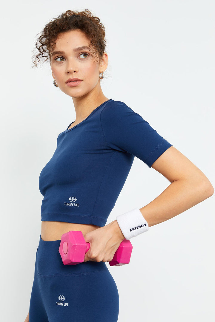 TMY Indigo High Waist Capri-Crop T-Shirt Slim Fit Women's Leggings Set - 95285 - Acambay