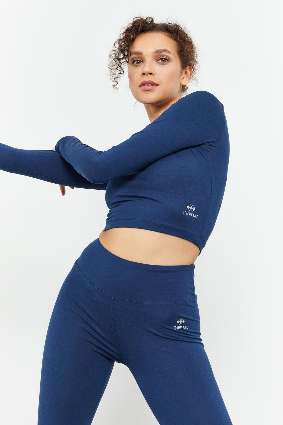 TMY Indigo High Waist Long Sleeve Slim Fit Crop Top Women's Leggings Set - 95286 - Saint Albans